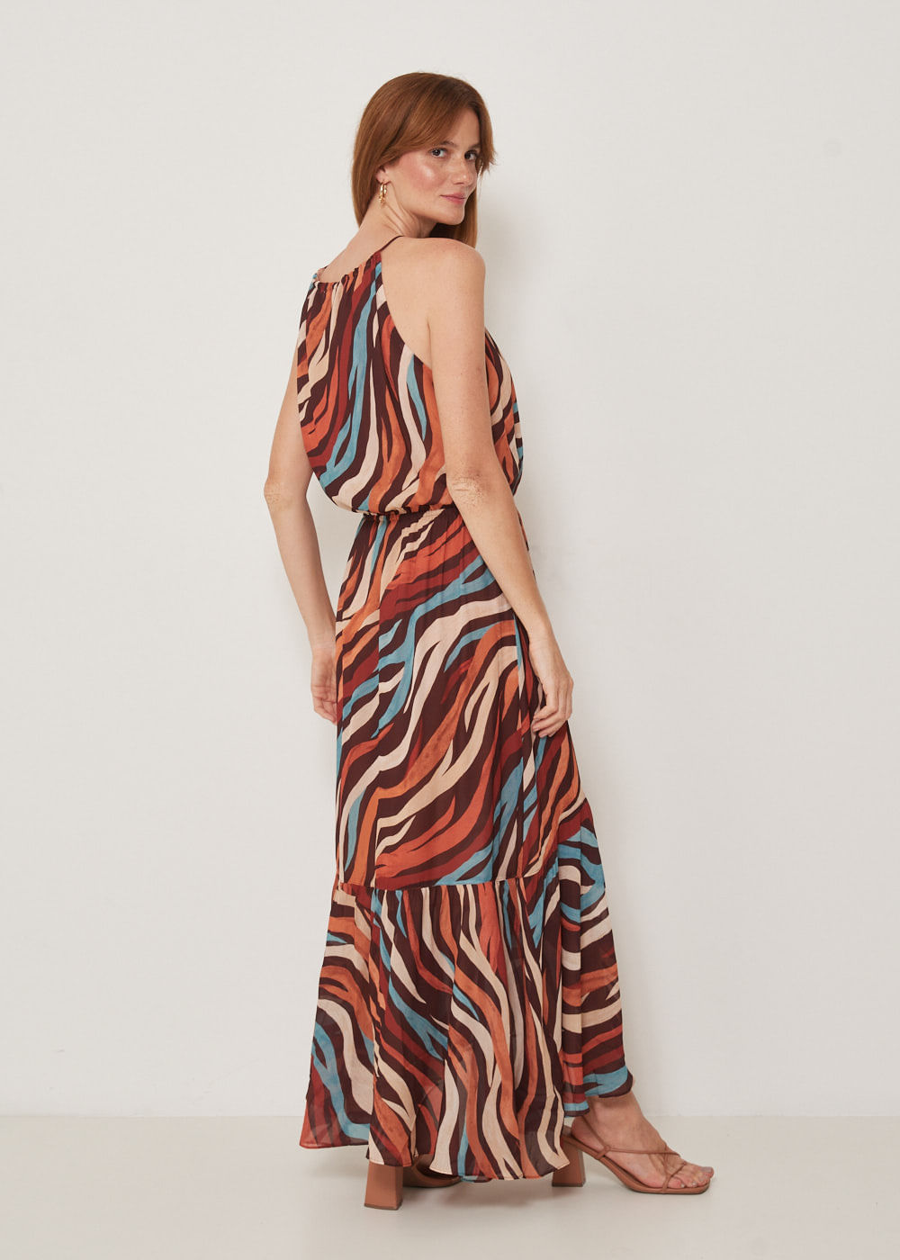 53.50.3310EST VESTIDO LONGUETE HALTER NECK ESTAMPA COLOR ZEBRA