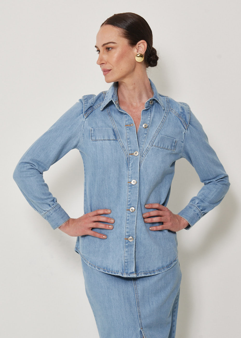 15.10.3302DEL CAMISA  JEANS M/L RECORTES