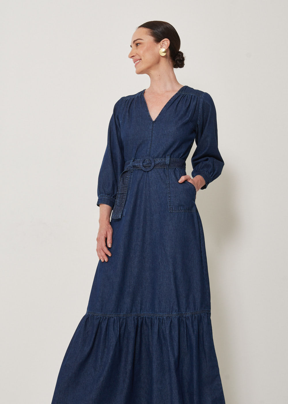 13.40.3301AMA VESTIDO JEANS LONGO COM CINTO