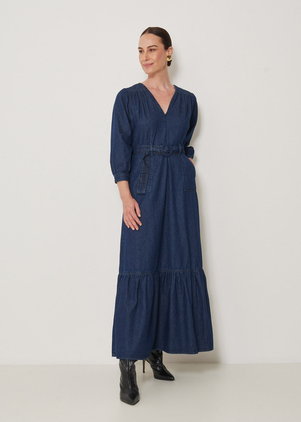 13.40.3301AMA VESTIDO JEANS LONGO COM CINTO