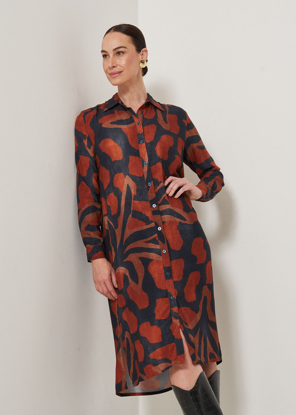 53.20.3302EST VESTIDO MIDI M/L CHEMISE ESTAMPA JUNGLE