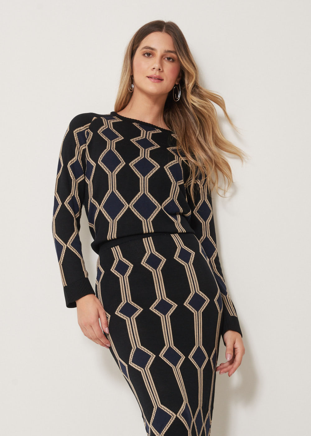 44.20.3303MCR SAIA LÁPIS MIDI DE TRICOT JACQUARD