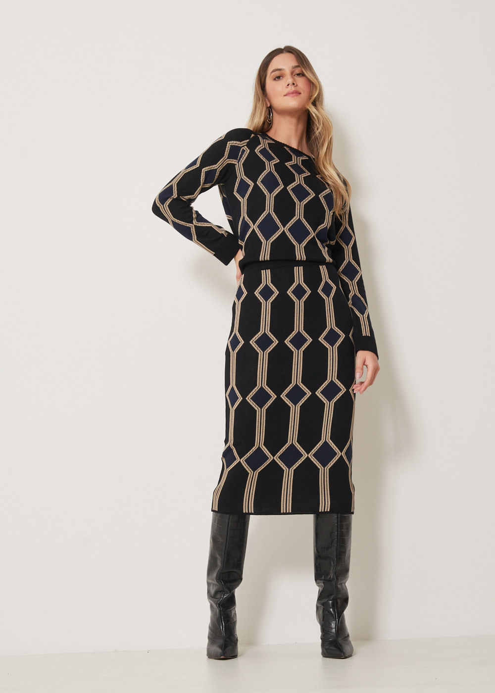 44.20.3303MCR SAIA LÁPIS MIDI DE TRICOT JACQUARD