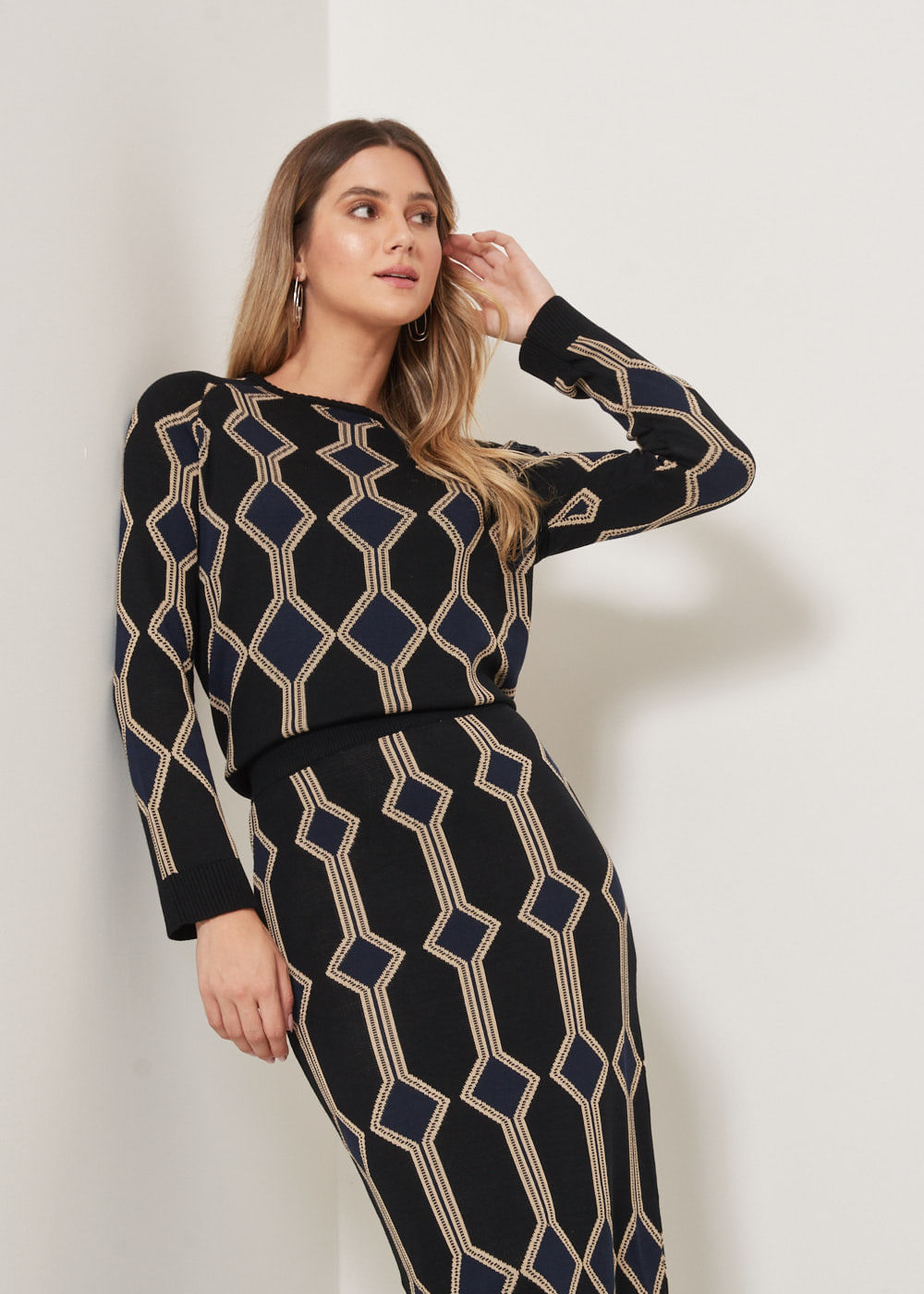 44.20.3303MCR SAIA LÁPIS MIDI DE TRICOT JACQUARD