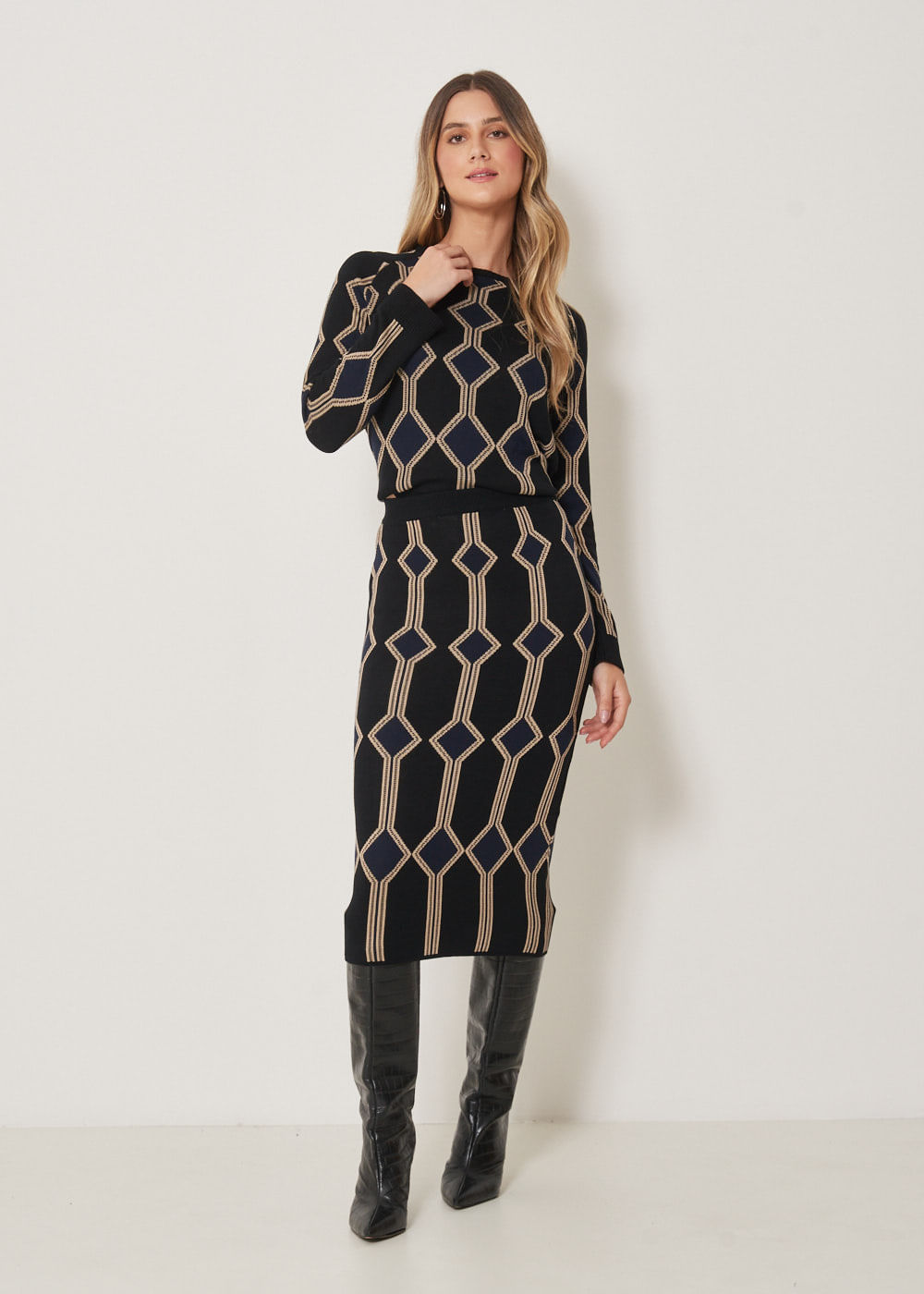 44.20.3303MCR SAIA LÁPIS MIDI DE TRICOT JACQUARD