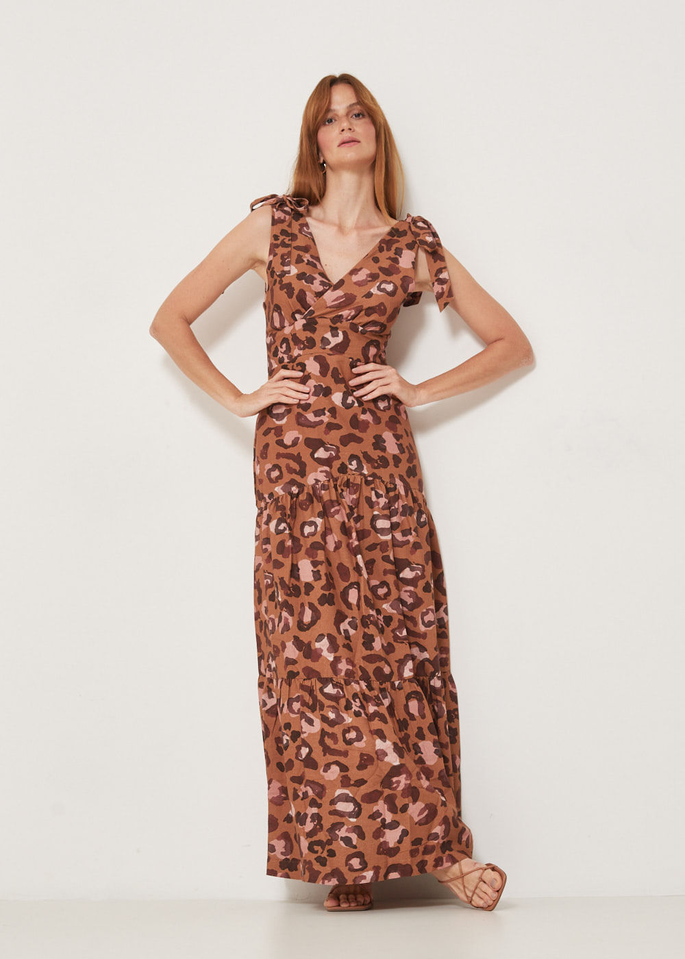 53.50.3313EST VESTIDO LONGUETE TRANSPASSADO ESTAMPA JAGUAR PRINT