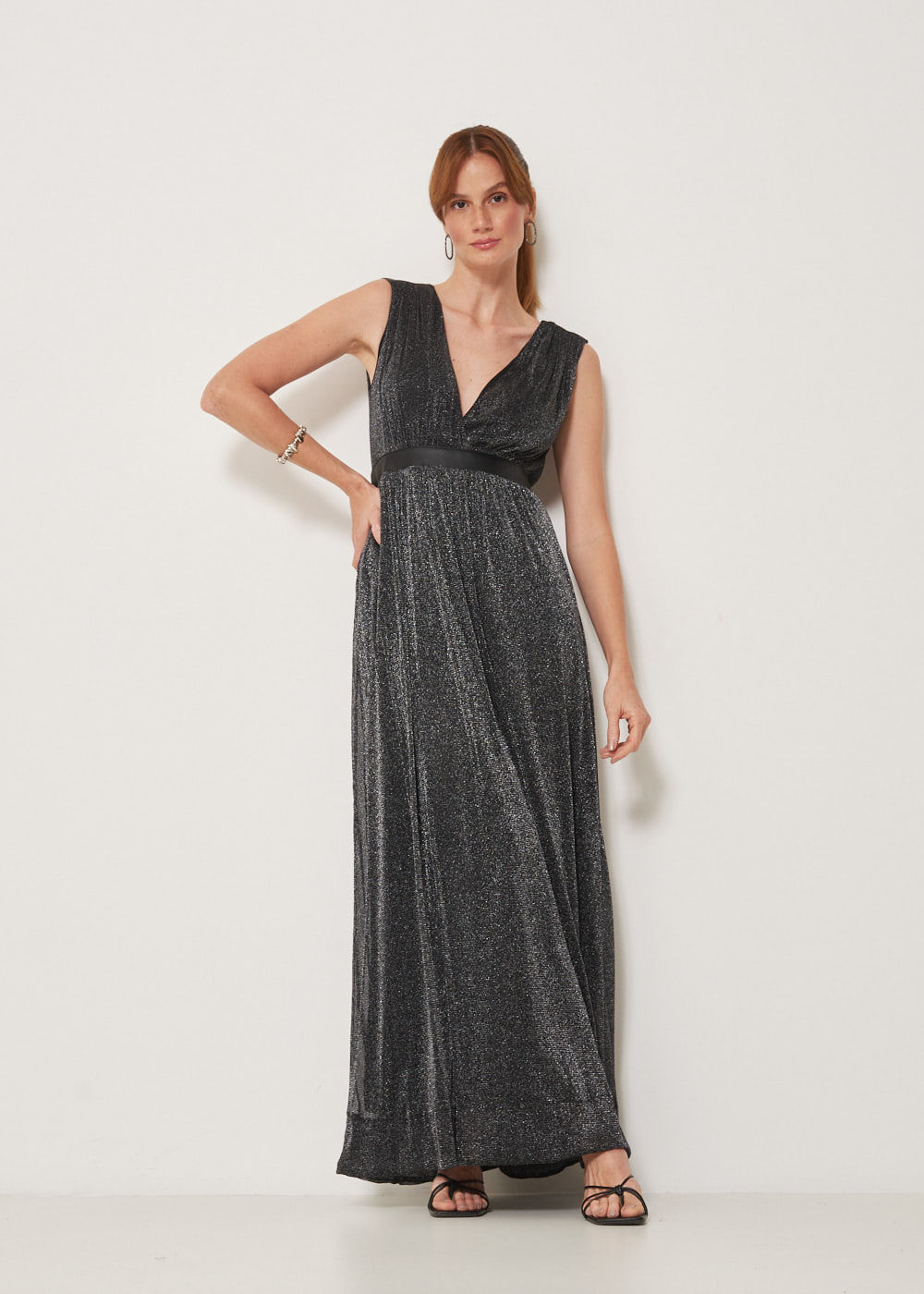 63.40.3301PTO VESTIDO LONGUETE MALHA COM LUREX - HIGHLINE
