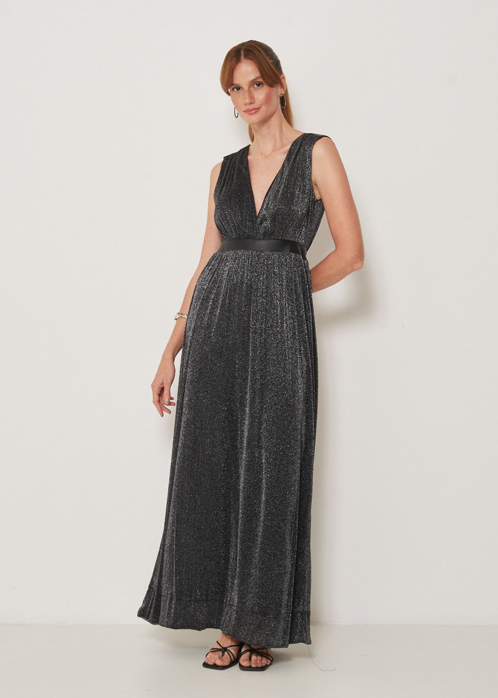 63.40.3301PTO VESTIDO LONGUETE MALHA COM LUREX - HIGHLINE