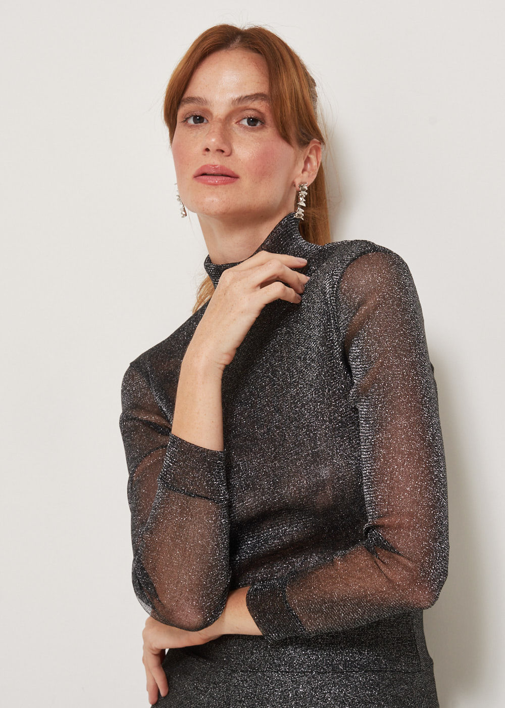 66.40.3307PTO BLUSA LUREX MANGA LONGA COM BRILHO - HIGHLINE