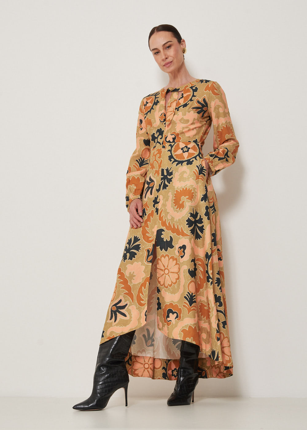 53.23.3303EST VESTIDO MIDI FENDA ESTAMPA MANDALA