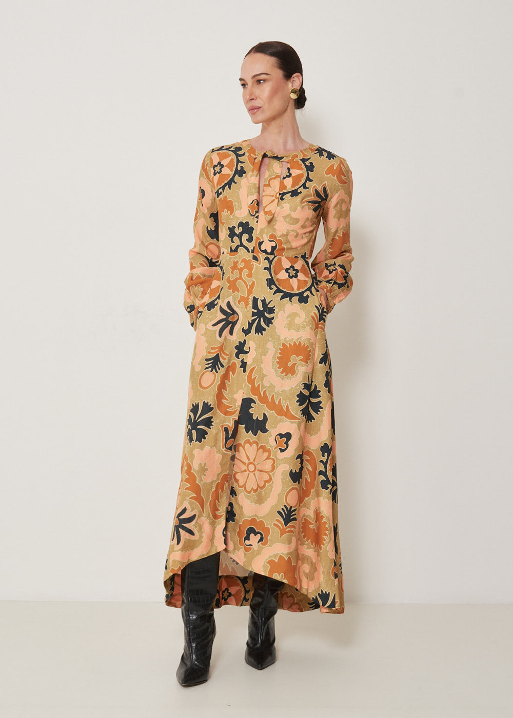 53.23.3303EST VESTIDO MIDI FENDA ESTAMPA MANDALA