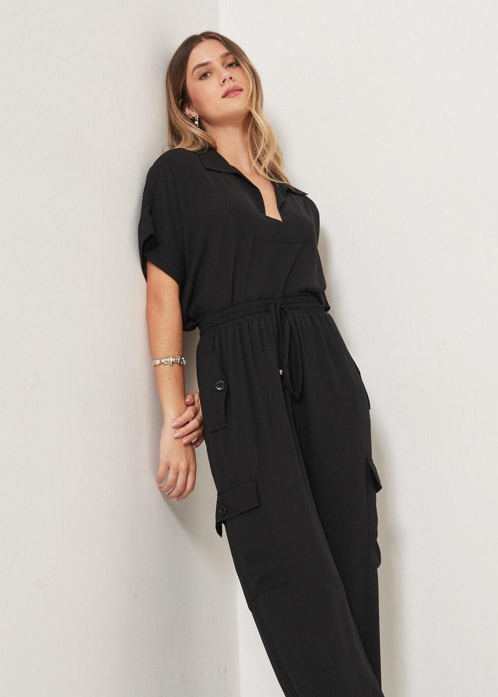 52.10.3306PTO CALÇA CHIFFON ELÁSTICO CÓS