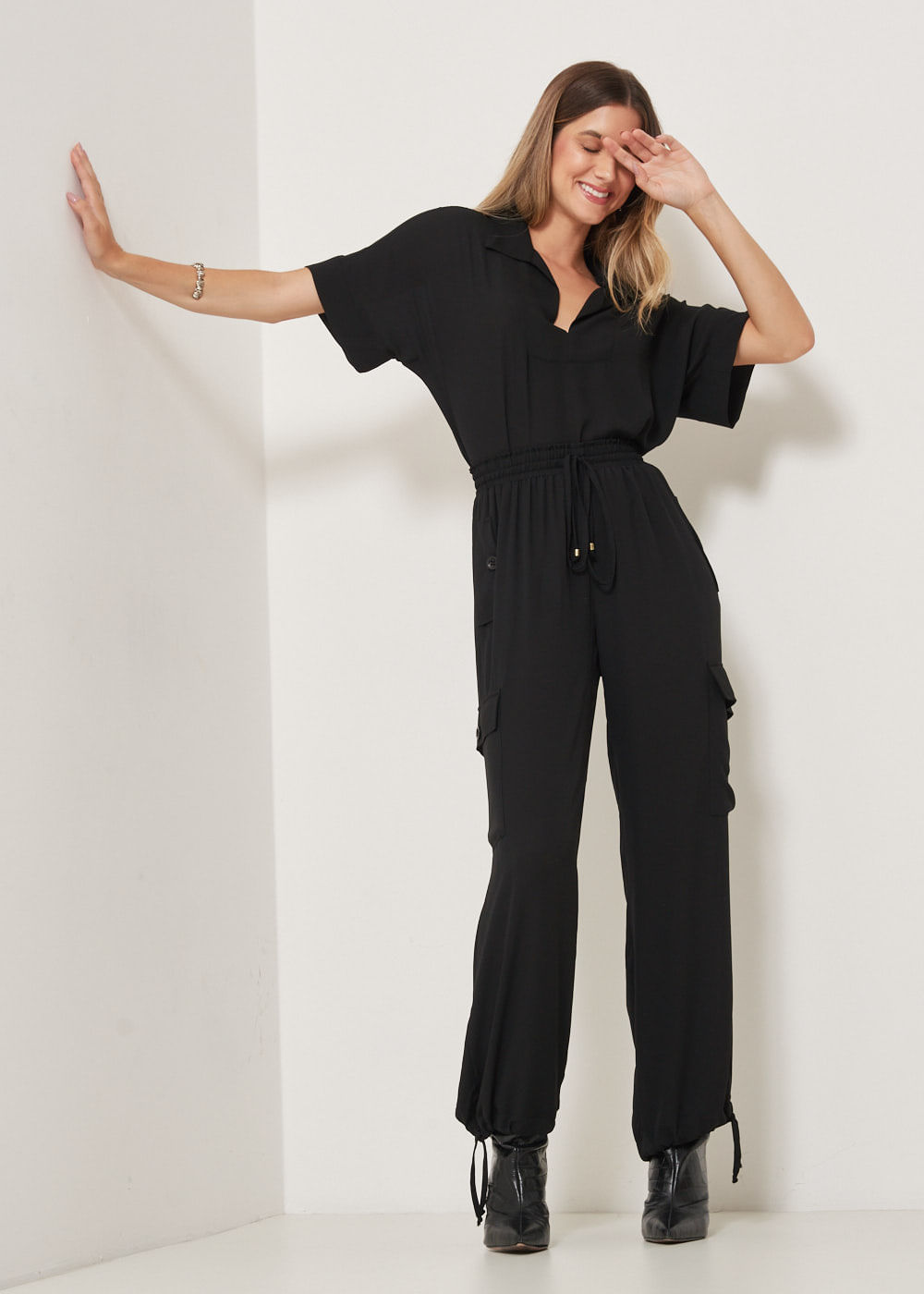 52.10.3306PTO CALÇA CHIFFON ELÁSTICO CÓS