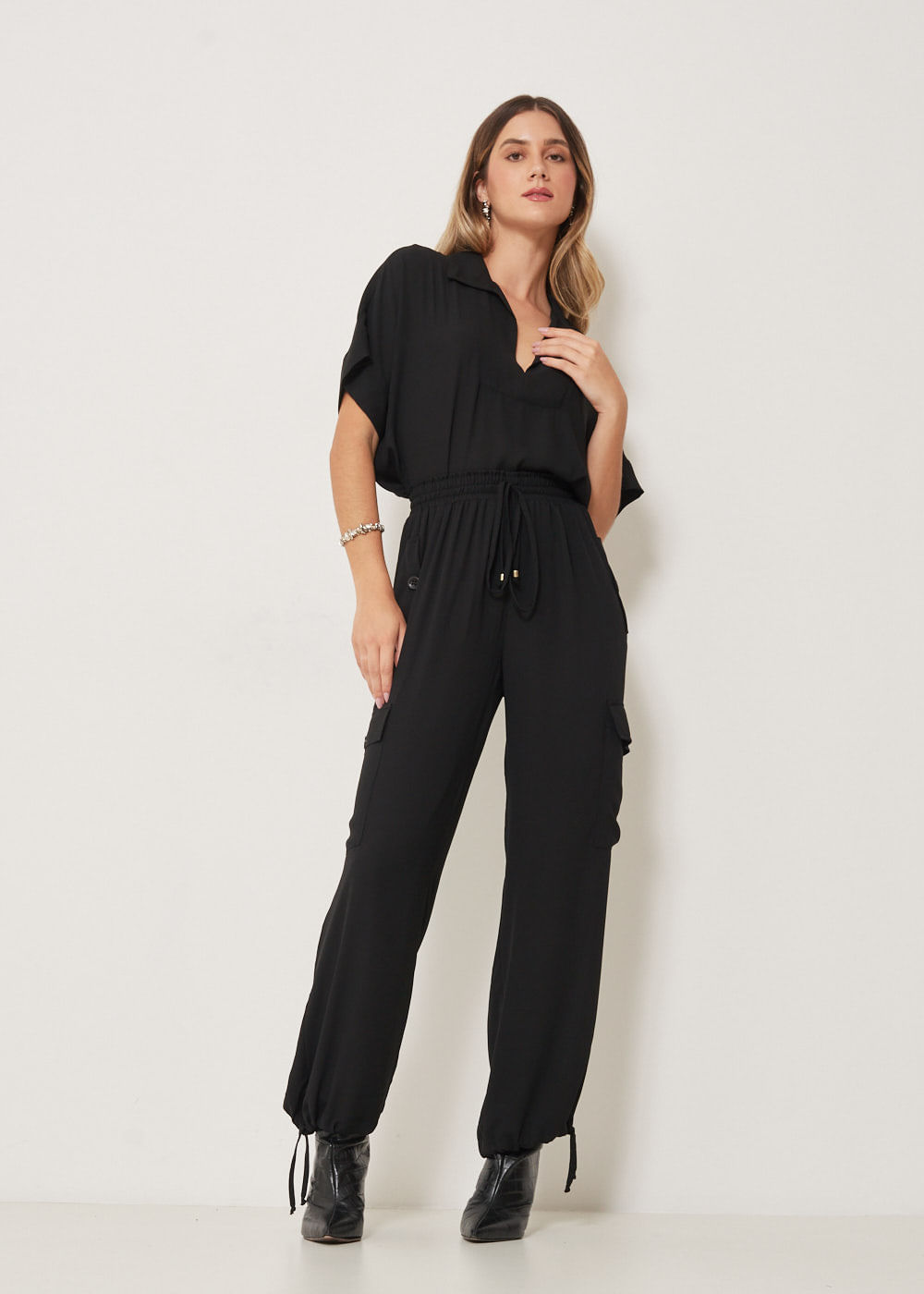 52.10.3306PTO CALÇA CHIFFON ELÁSTICO CÓS