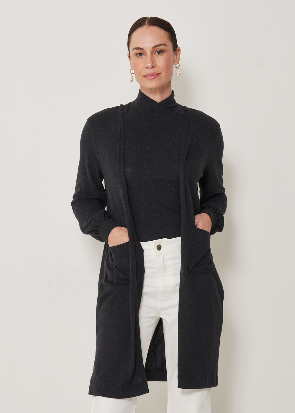 61.30.3303PTO CARDIGAN MALHA COM BOLSOS