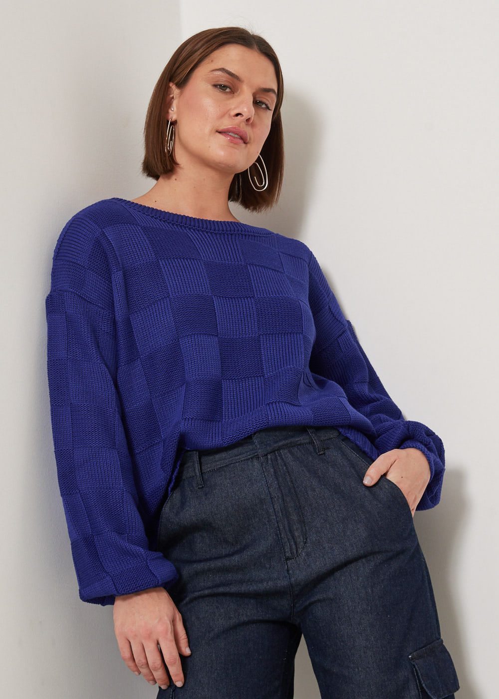 46.40.3303CBL BLUSA PULL TRICOT PONTO QUADRICULADO