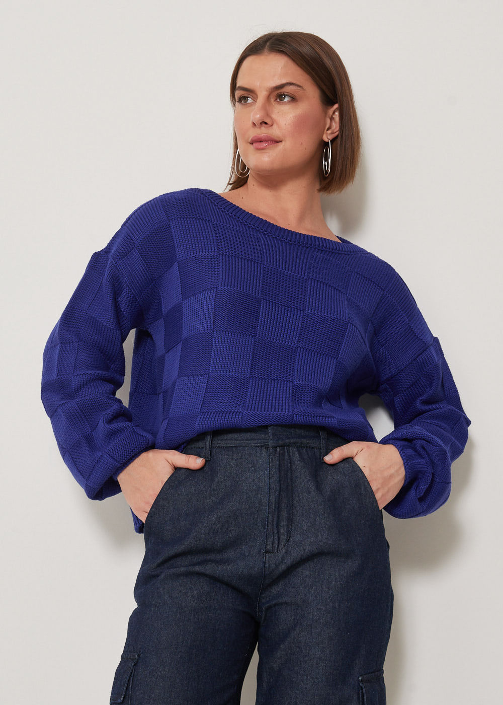 46.40.3303CBL BLUSA PULL TRICOT PONTO QUADRICULADO