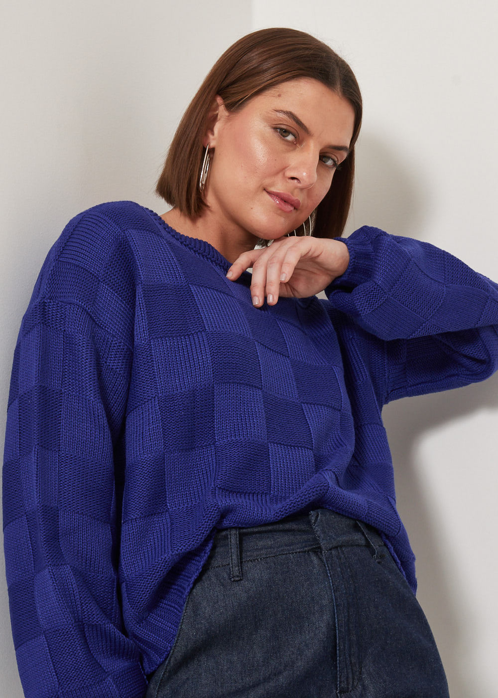 46.40.3303CBL BLUSA PULL TRICOT PONTO QUADRICULADO