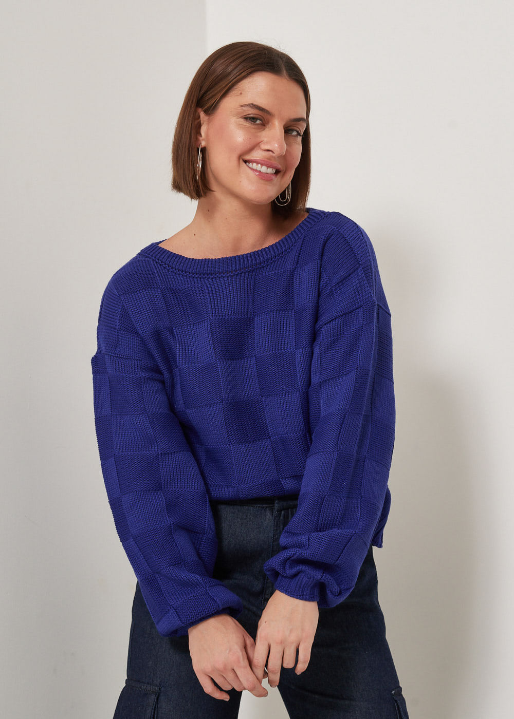 46.40.3303CBL BLUSA PULL TRICOT PONTO QUADRICULADO