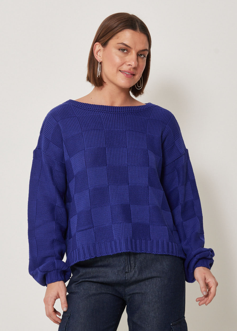 46.40.3303CBL BLUSA PULL TRICOT PONTO QUADRICULADO
