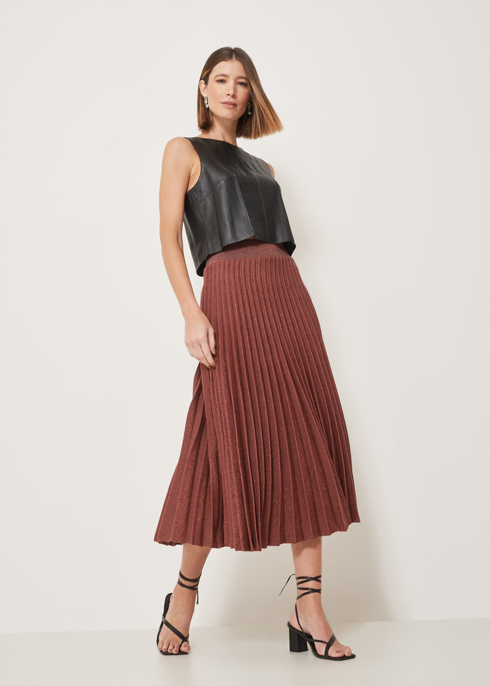 44.20.3302VIN SAIA MIDI PLISSADA TRICOT COM LUREX