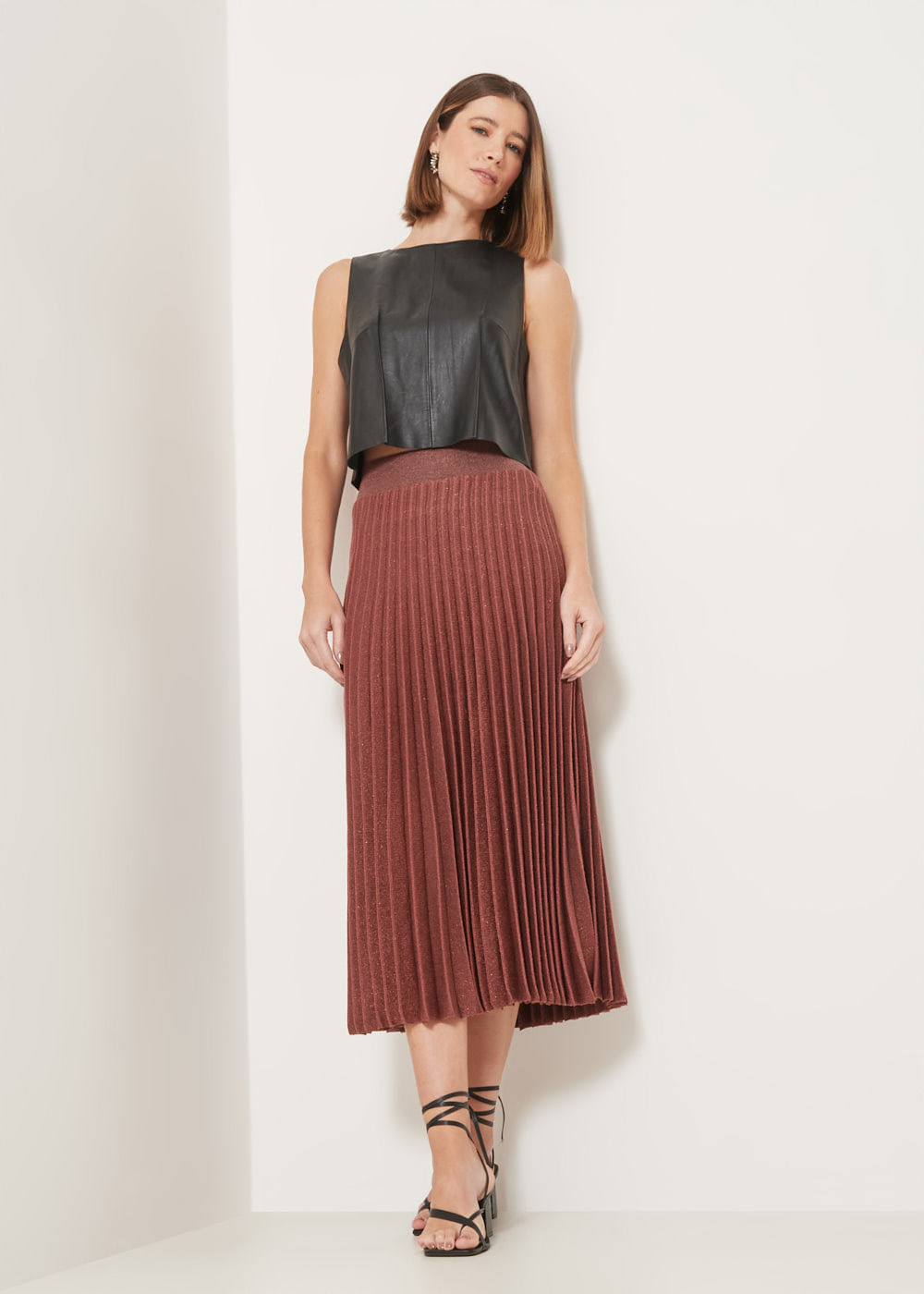 44.20.3302VIN SAIA MIDI PLISSADA TRICOT COM LUREX