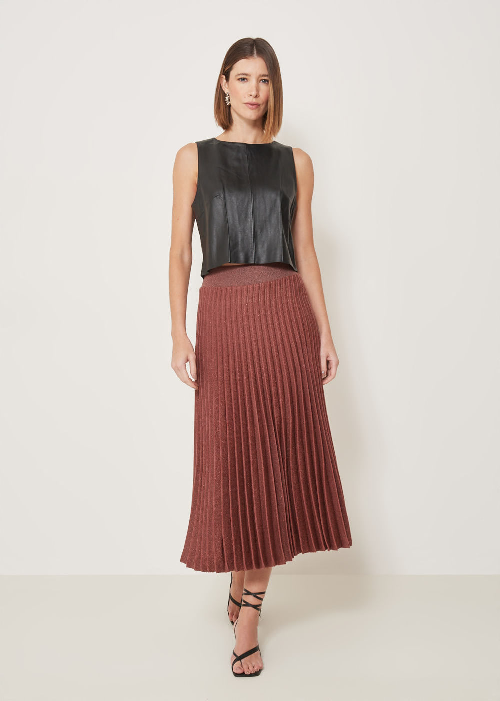 44.20.3302VIN SAIA MIDI PLISSADA TRICOT COM LUREX