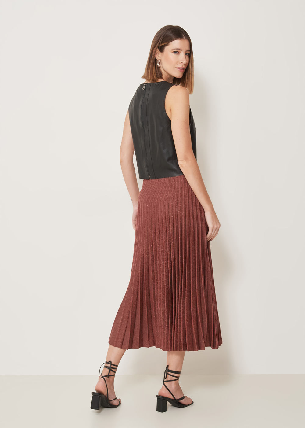 44.20.3302VIN SAIA MIDI PLISSADA TRICOT COM LUREX
