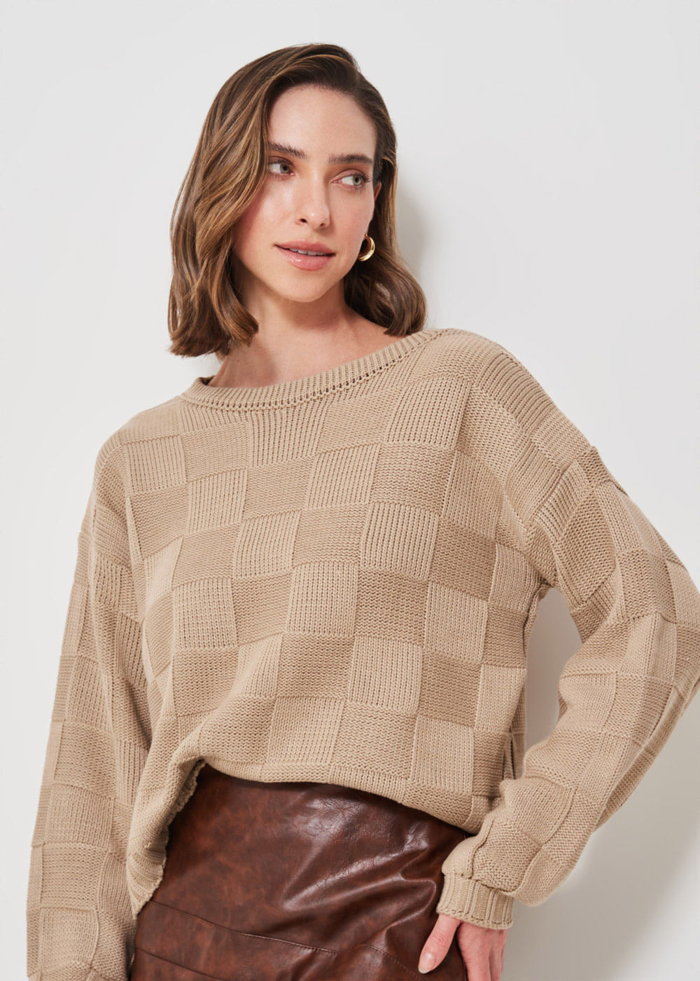 46.40.3303ARE BLUSA PULL TRICOT PONTO QUADRICULADO