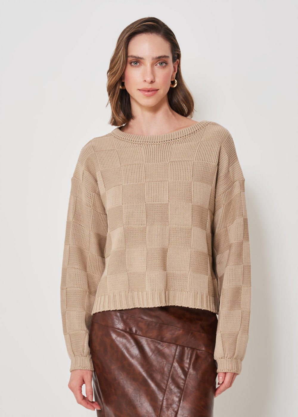 46.40.3303ARE BLUSA PULL TRICOT PONTO QUADRICULADO
