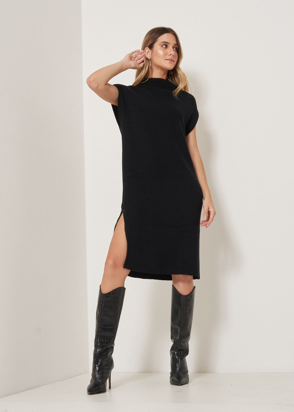 43.10.3301PTO VESTIDO TRICOT MIDI COM ZÍPER