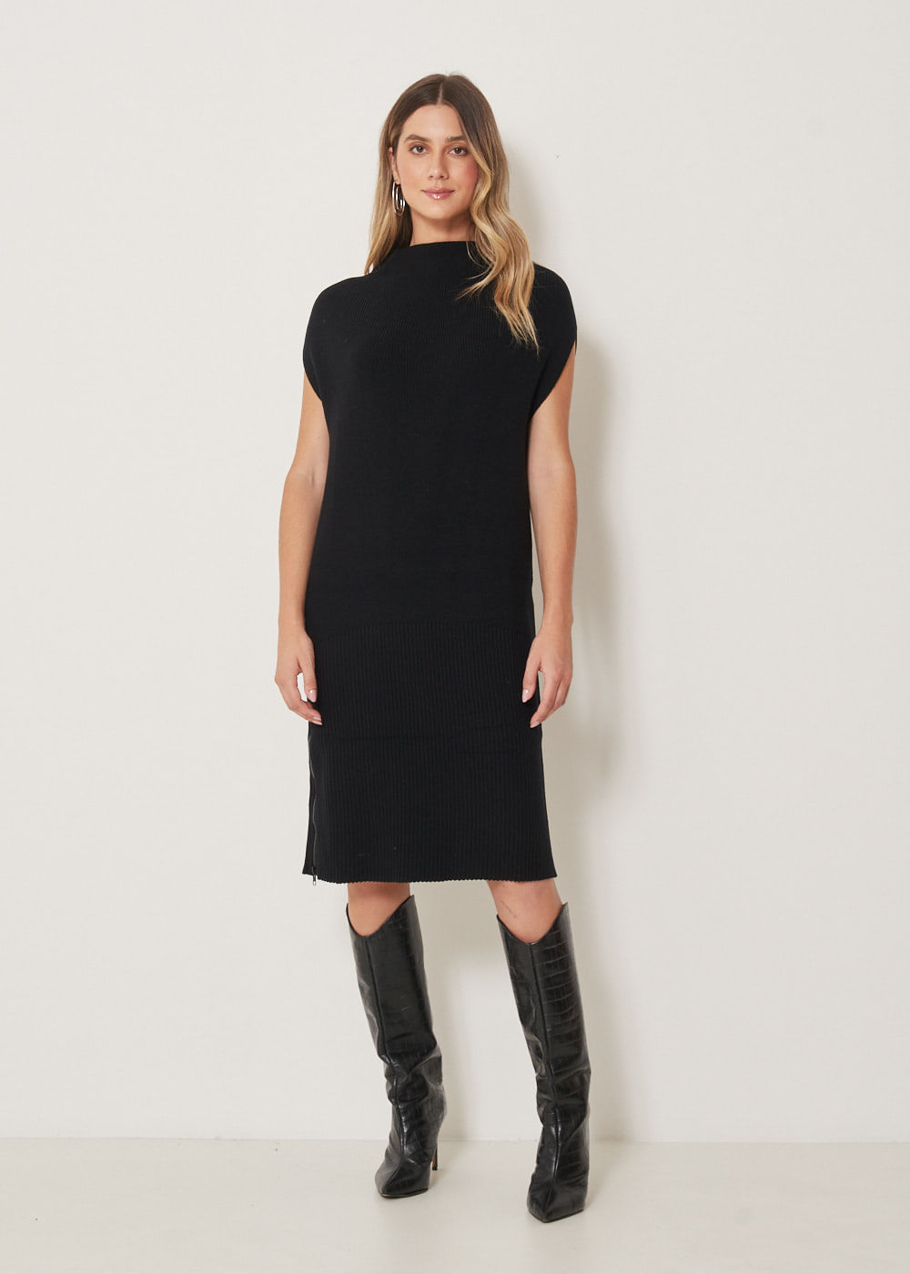 43.10.3301PTO VESTIDO TRICOT MIDI COM ZÍPER