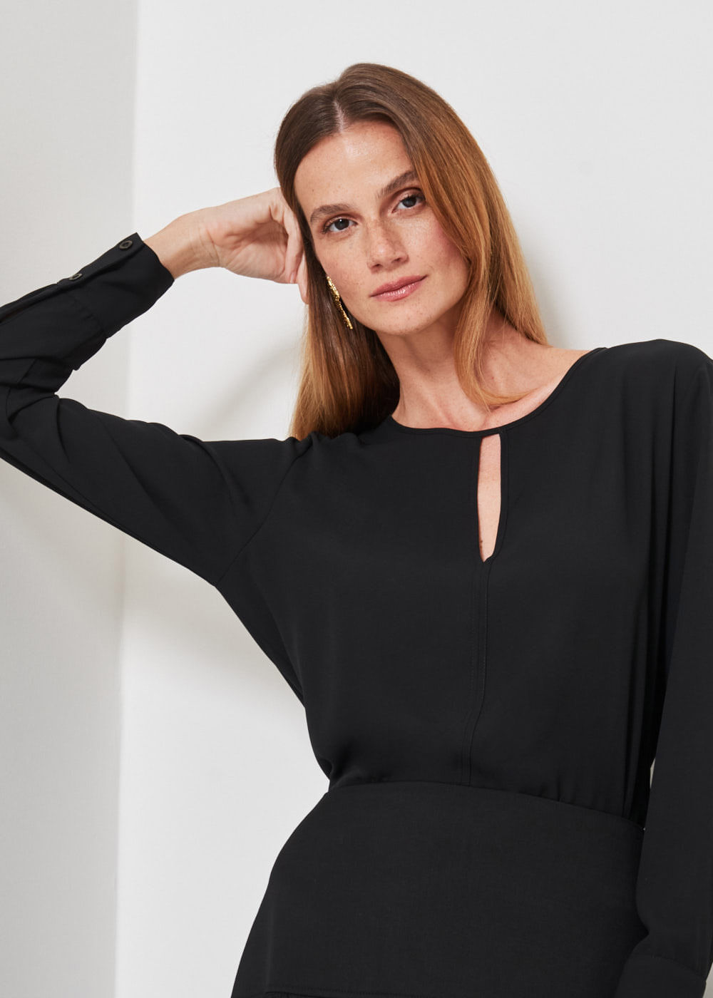 56.40.3310PTO BLUSA CHIFFON M/L DETALHE VAZADO