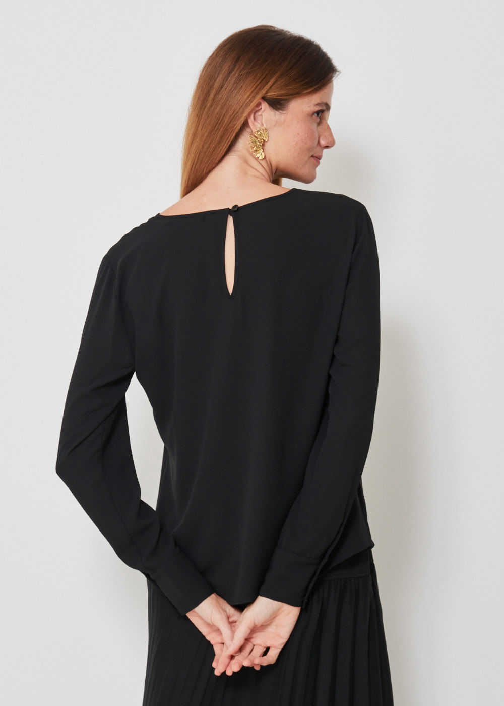 56.40.3310PTO BLUSA CHIFFON M/L DETALHE VAZADO