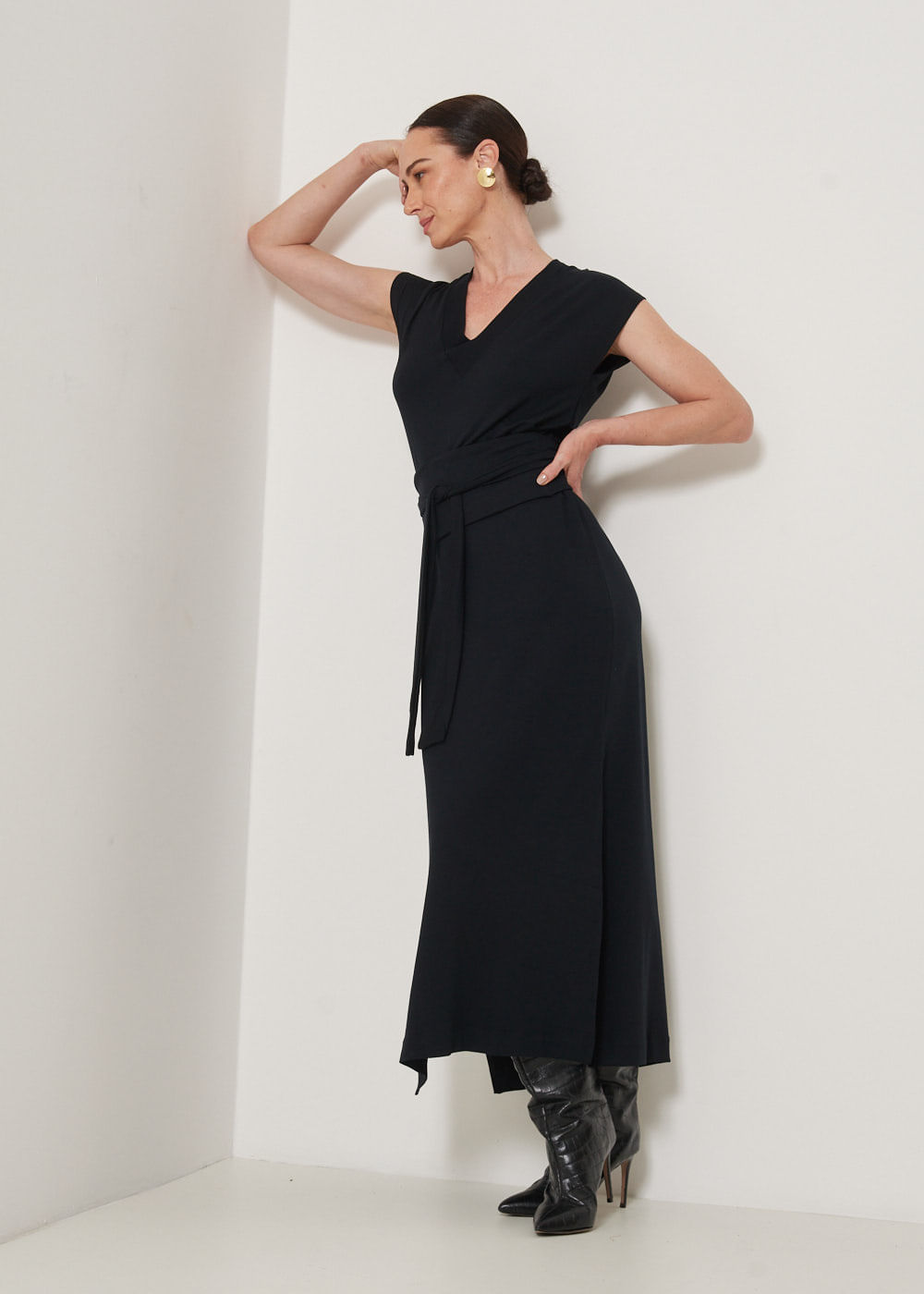 63.40.3303PTO VESTIDO LONGO DECOTE V GOLA RIBANA