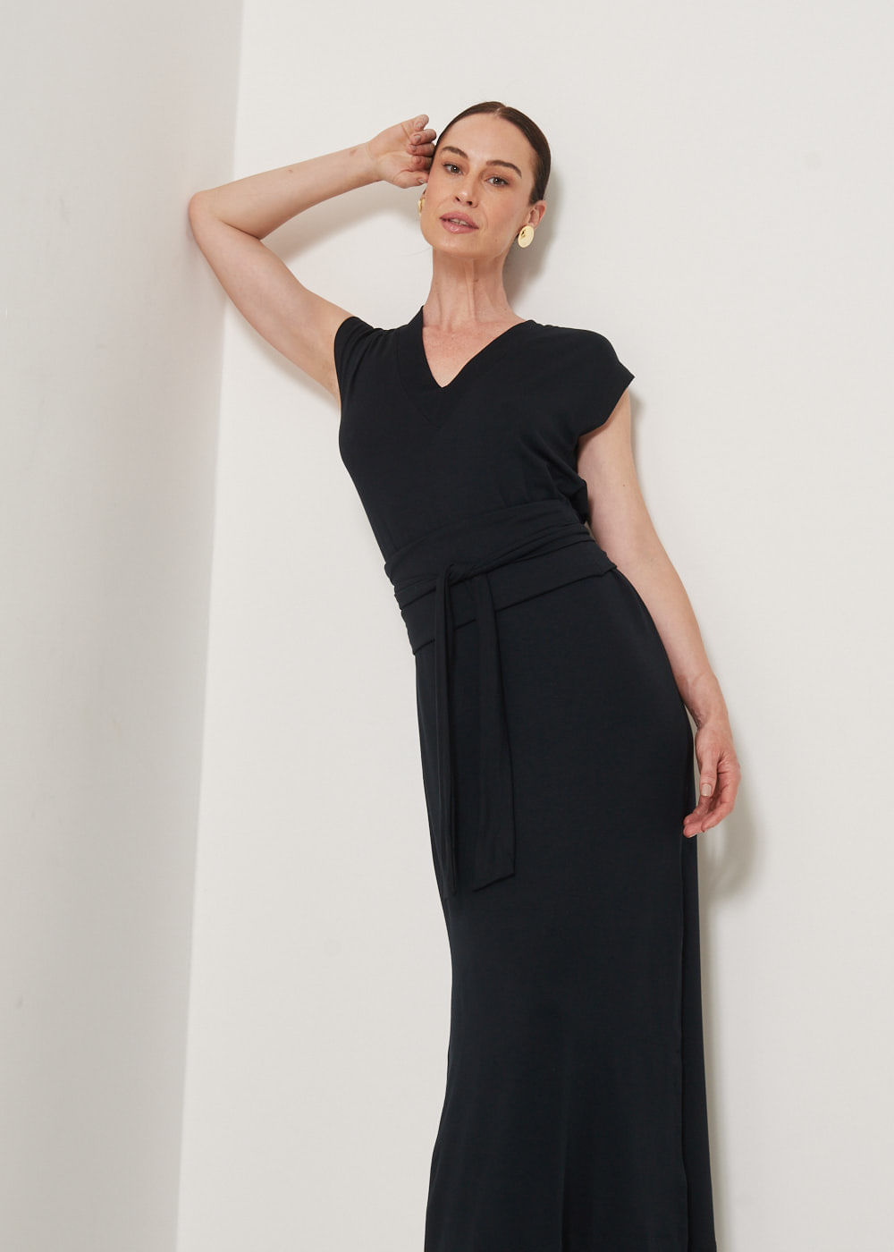 63.40.3303PTO VESTIDO LONGO DECOTE V GOLA RIBANA