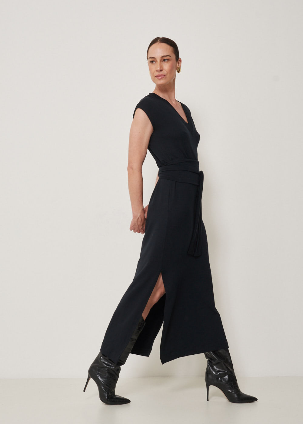 63.40.3303PTO VESTIDO LONGO DECOTE V GOLA RIBANA