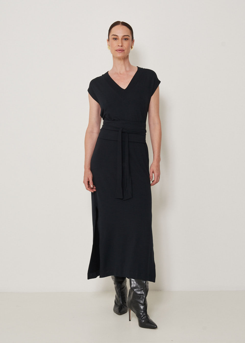 63.40.3303PTO VESTIDO LONGO DECOTE V GOLA RIBANA