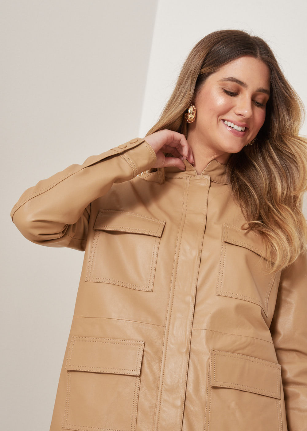 31.40.3303ARE PARKA DE COURO COM BOLSOS  - HIGHLINE
