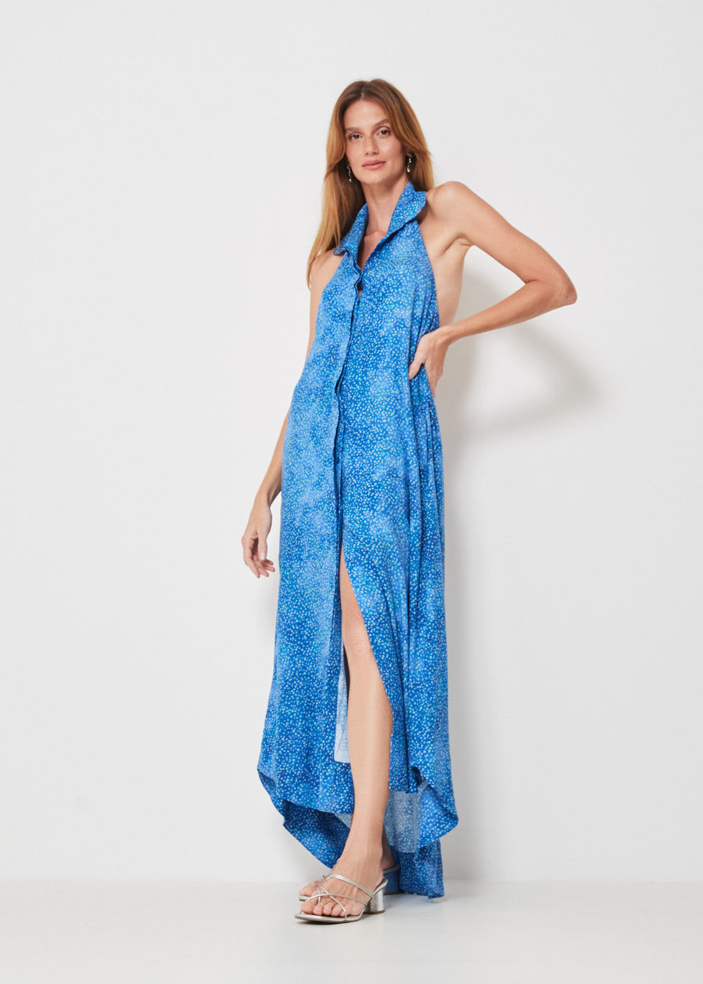 53.21.3401EST VESTIDO MIDI FRENTE ÚNICA ESTAMPA FUNDO DO MAR