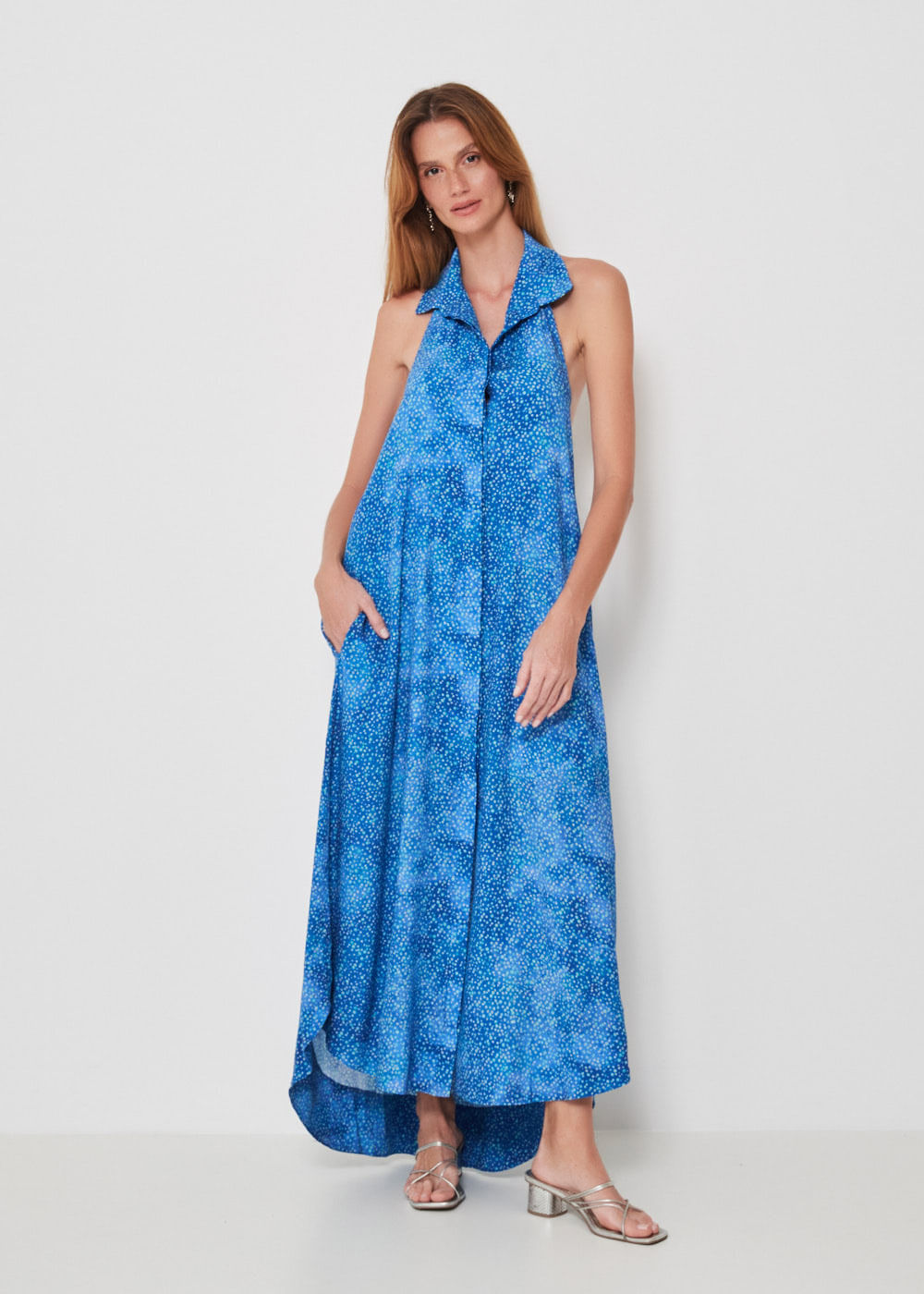 53.21.3401EST VESTIDO MIDI FRENTE ÚNICA ESTAMPA FUNDO DO MAR