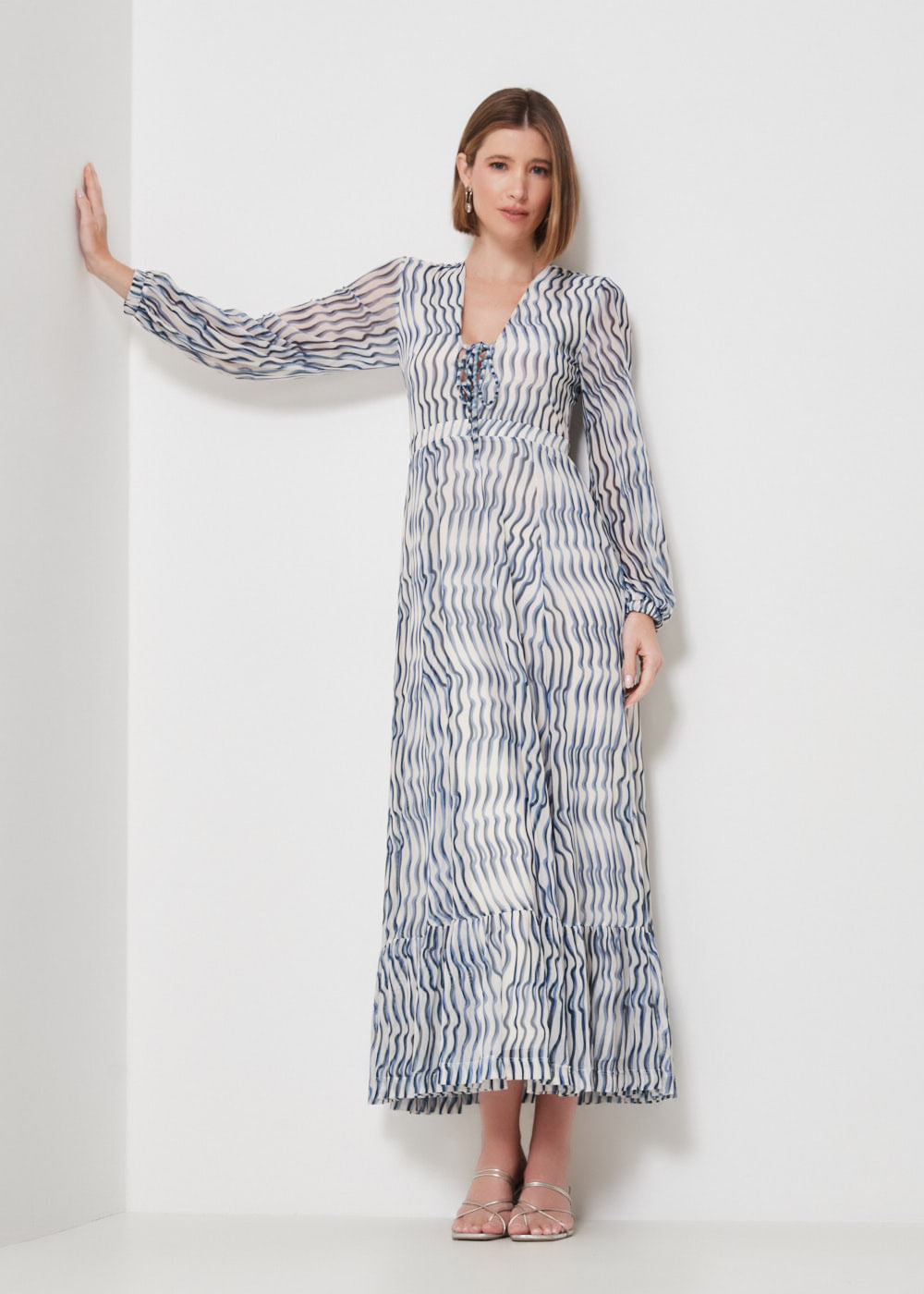63.50.3401EST VESTIDO LONGO MALHA TULE  ESTAMPA WAVES