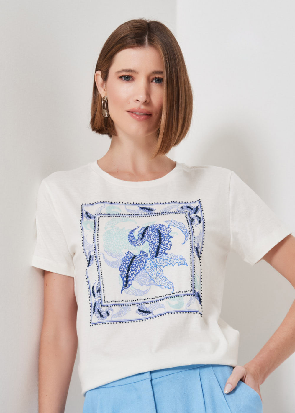 67.41.3403OFW T-SHIRT MALHA APLICAÇÃO ESTAMPA ALGAS MARINHAS