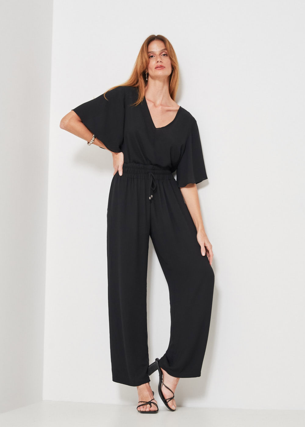 52.10.3412PTO CALÇA PANTALONA CHIFFON CÓS LARGO