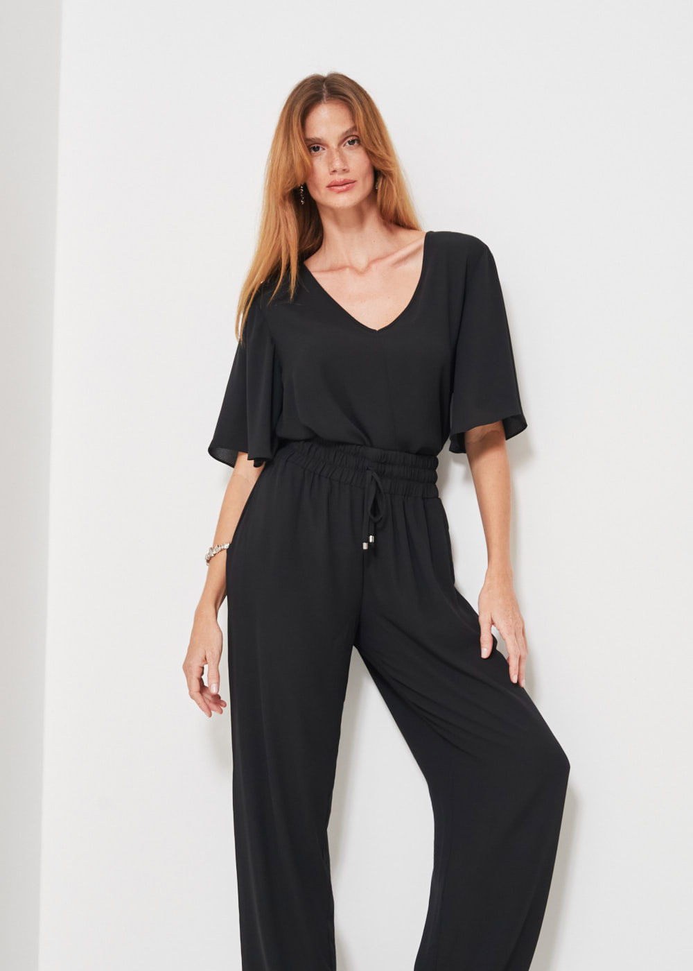 52.10.3412PTO CALÇA PANTALONA CHIFFON CÓS LARGO