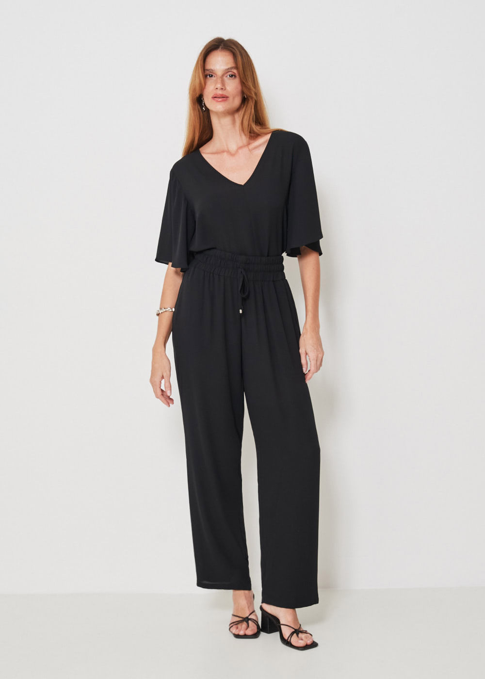 52.10.3412PTO CALÇA PANTALONA CHIFFON CÓS LARGO