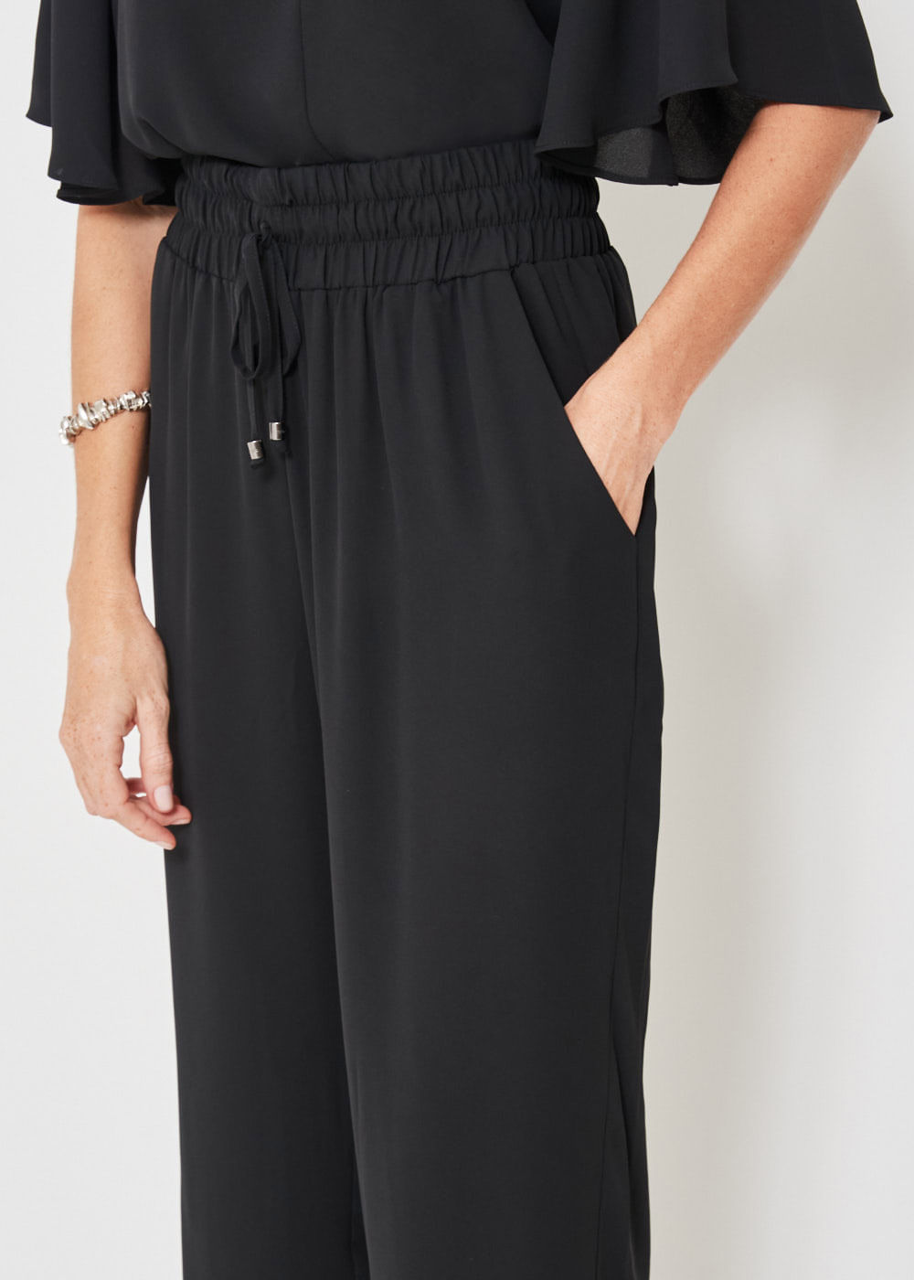 52.10.3412PTO CALÇA PANTALONA CHIFFON CÓS LARGO