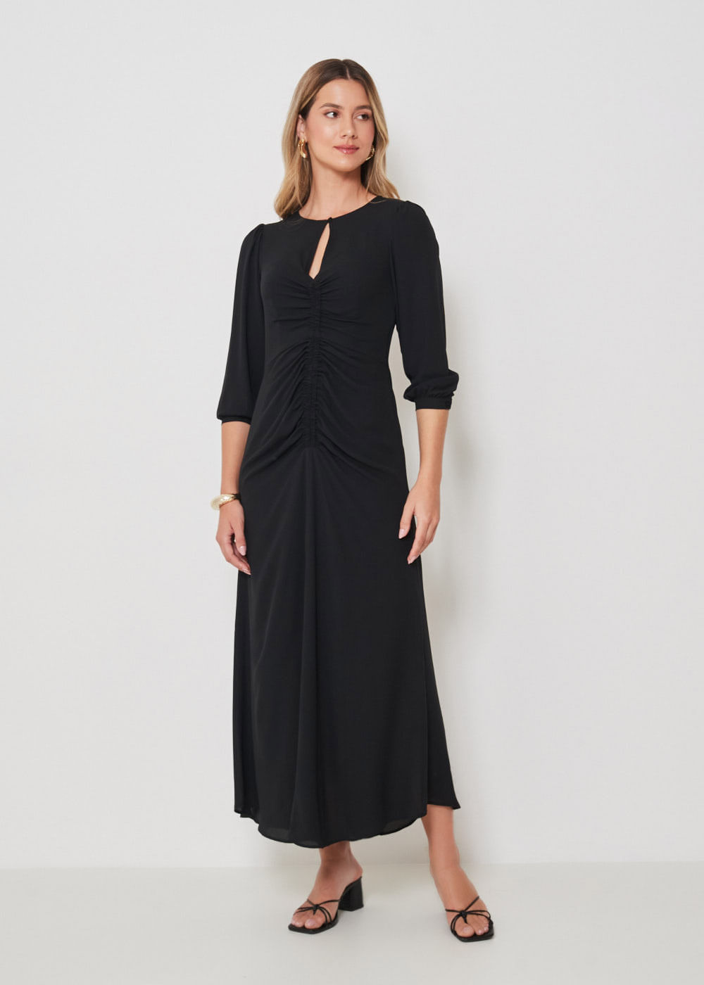 53.40.3408PTO VESTIDO LONGUETE CHIFFON DETALHE FRANZIDOS