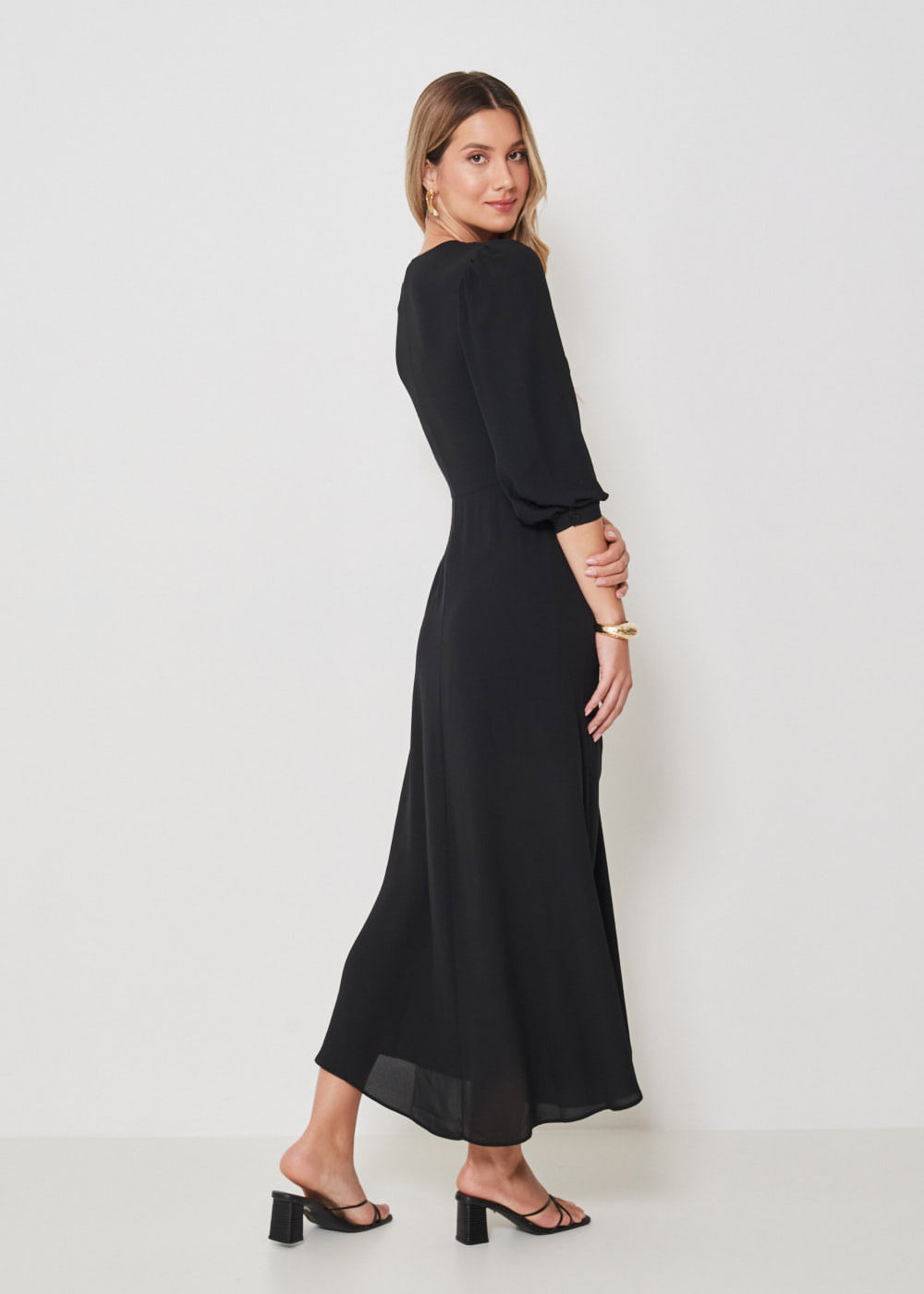 53.40.3408PTO VESTIDO LONGUETE CHIFFON DETALHE FRANZIDOS
