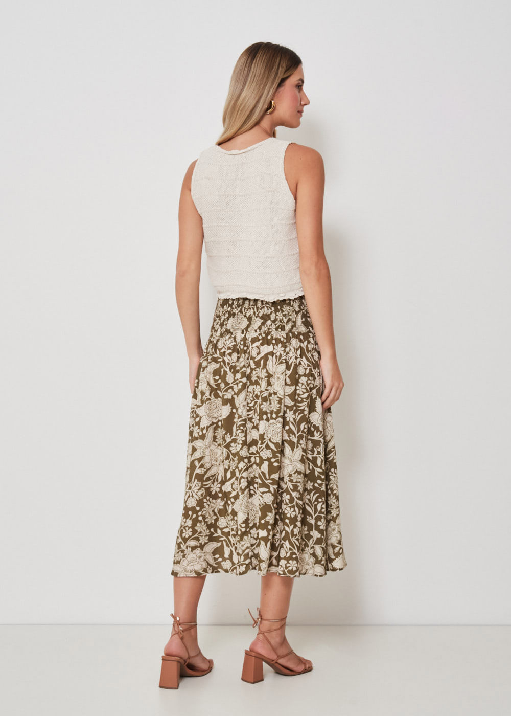 54.21.3409MIL SAIA MIDI LASTEX ESTAMPA FLORAL LEAVES